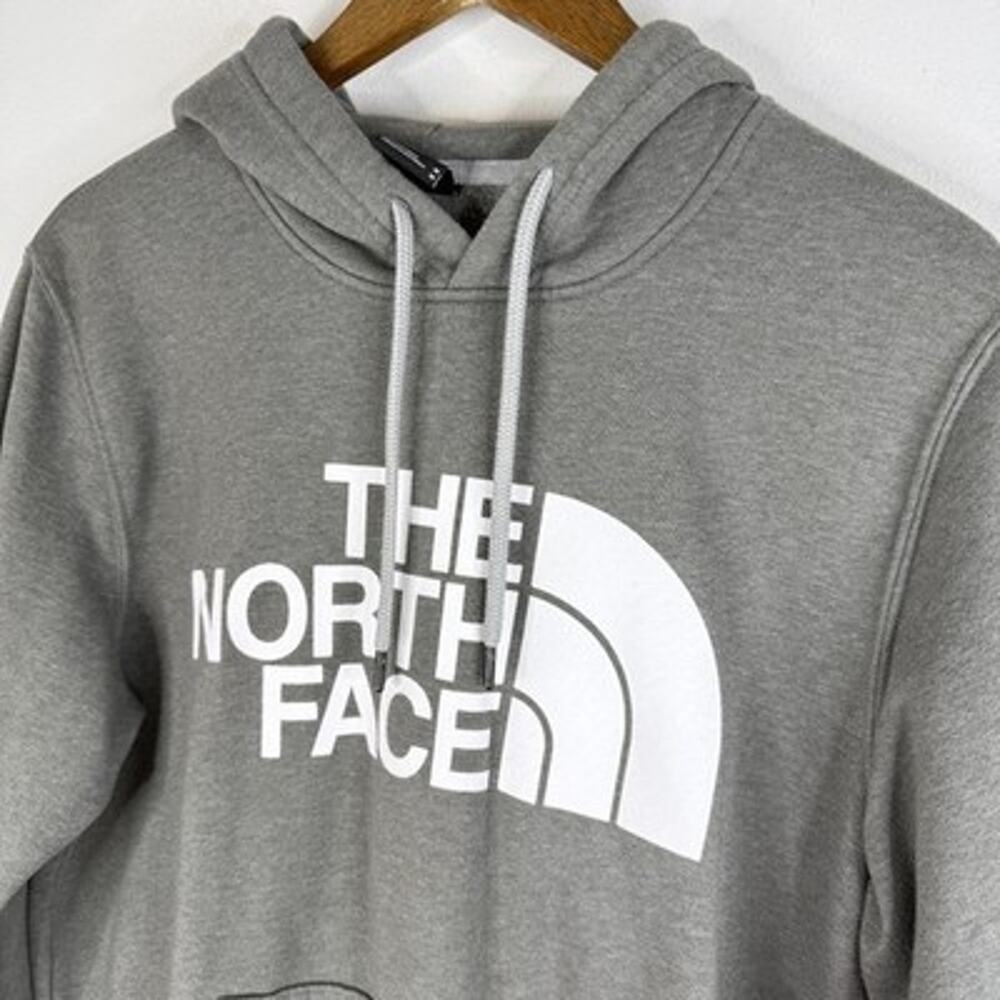North Face Hoodie Mens Medium Gray Graphic Logo Fleece Pullover Sweatshirt
